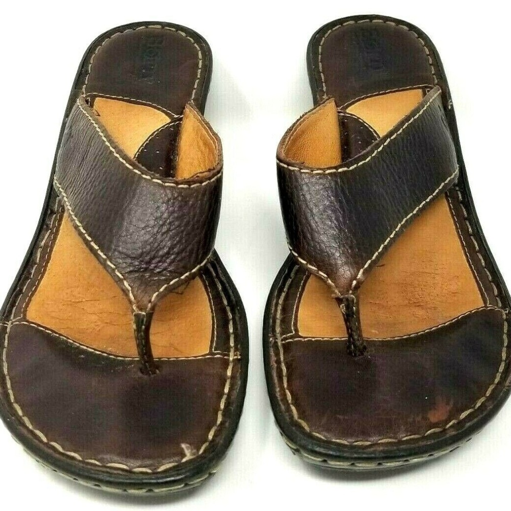 Born womens sandals size 7 M brown leather wedge